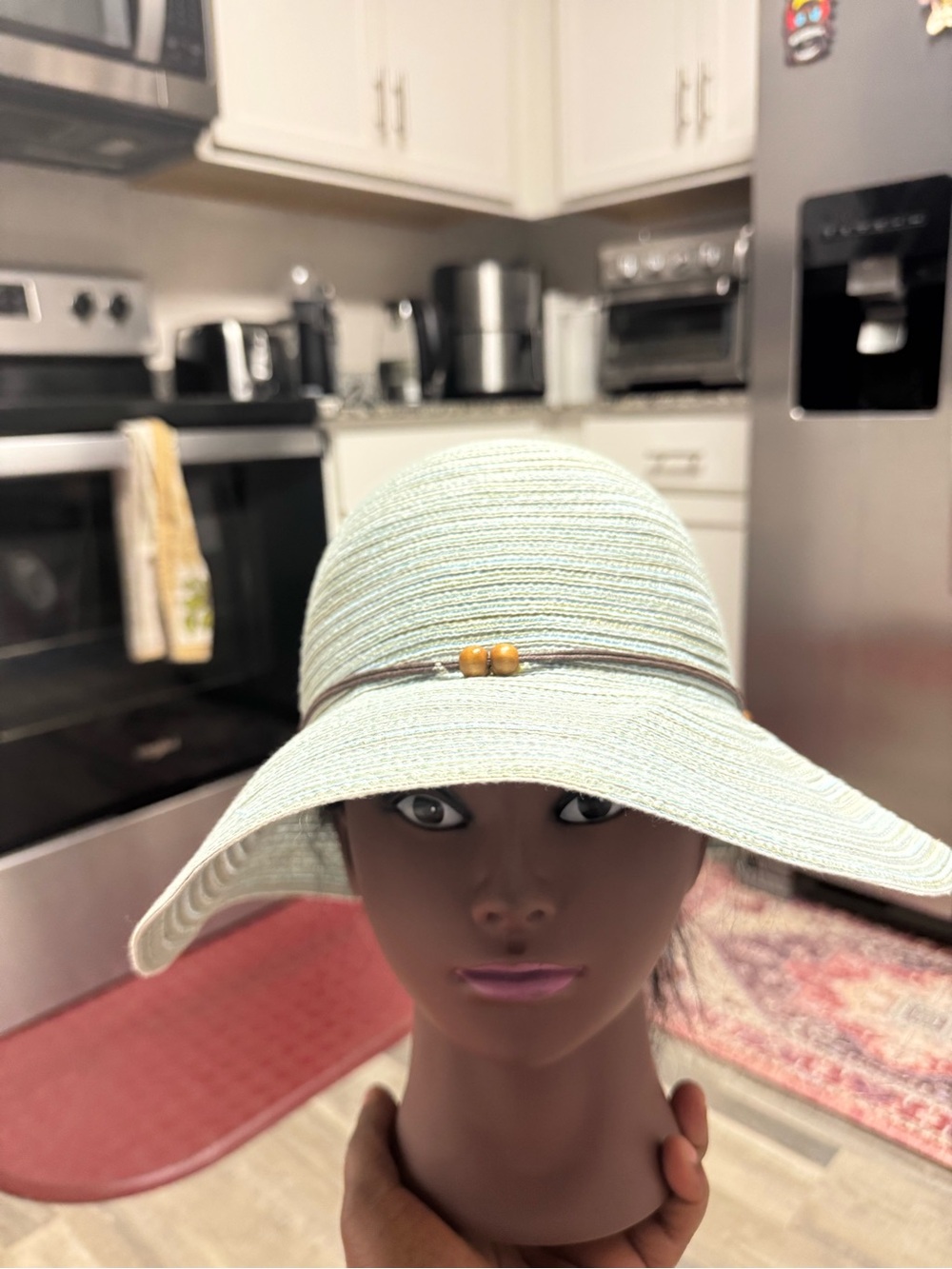CTR Light Blue Women's Wide Brim Sun Hat Bead Detail Summer Travel Beach Fun